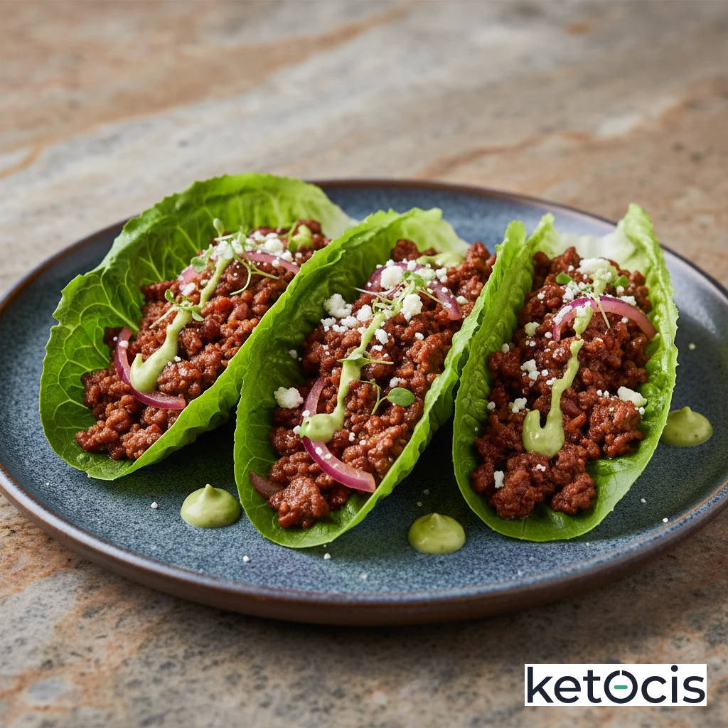 Tacos de lechuga rellenos de carne picada de ternera magra