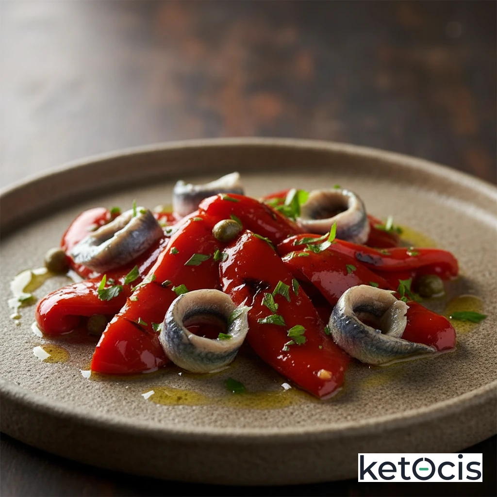 Ensalada de pimientos rojos asados y anchoas del cantábrico