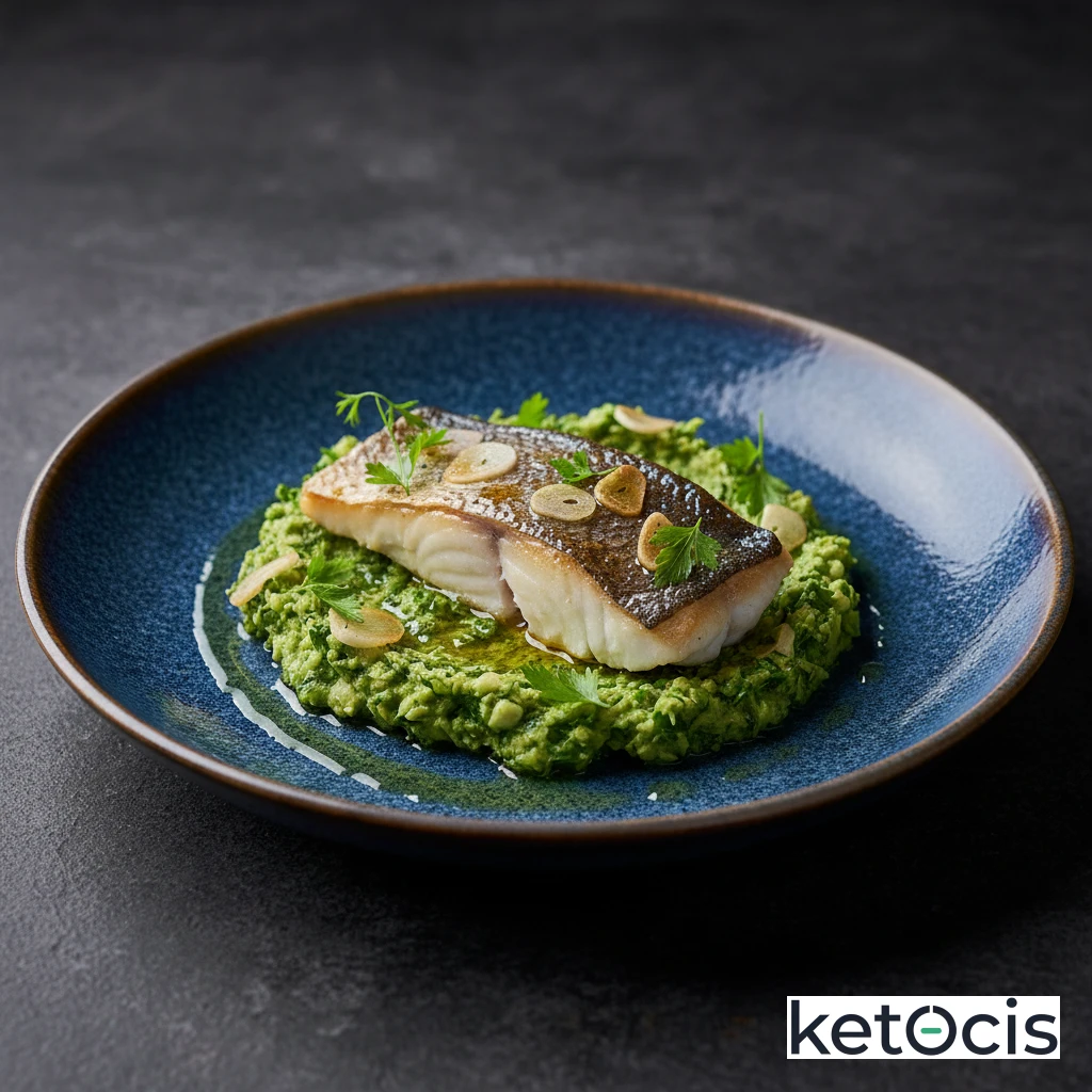 Corvina al horno con majado de ajo y perejil fresco