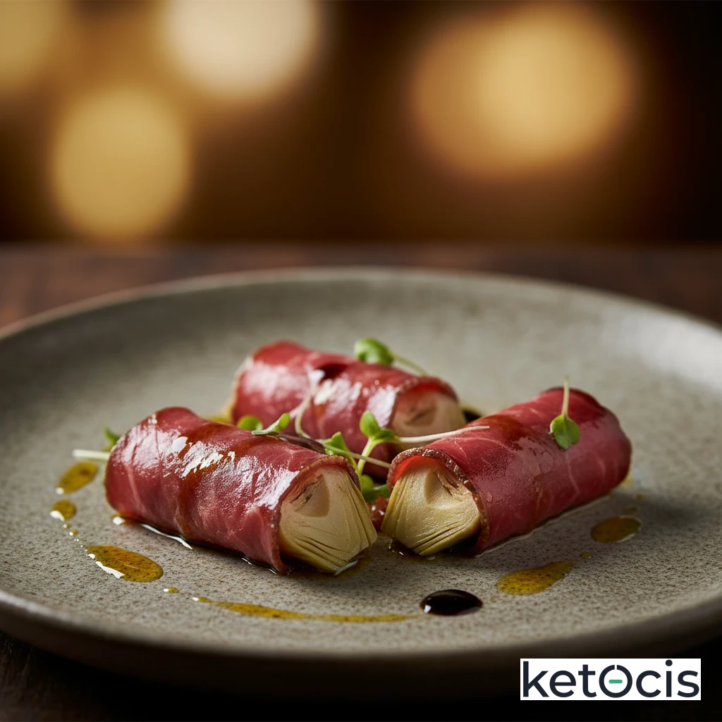 Rollitos de cecina de león con corazones de alcachofa