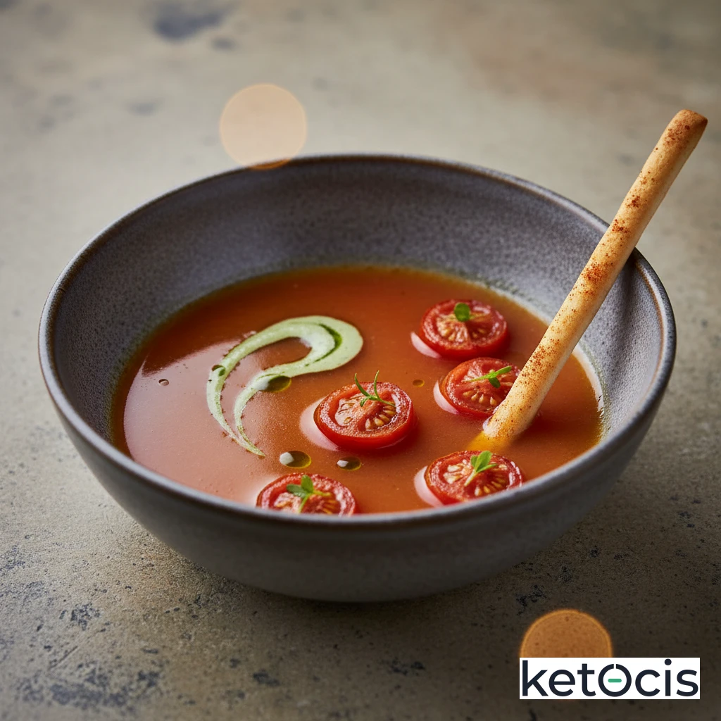 Sopa de tomate asado filtrada ligera y baja en calorías