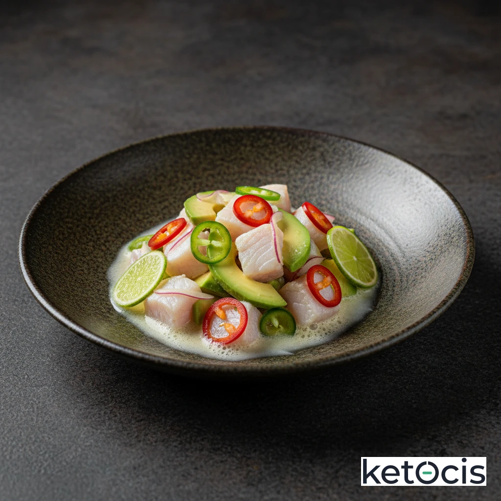 Ceviche de dorada con aguacate chile fresco y lima