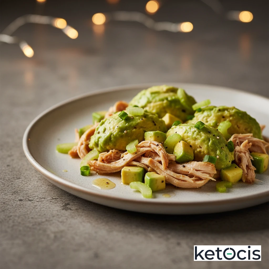 Pollo deshebrado con aguacate y apio para sándwich keto