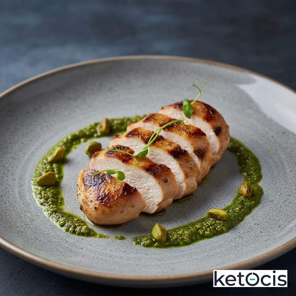 Pechuga de pollo a la plancha con pesto de pistachos casero
