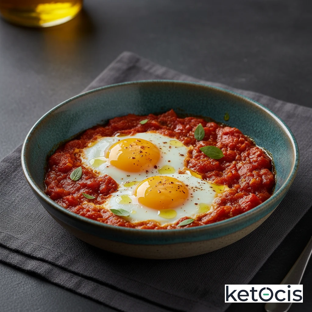 Huevos al plato horneados con salsa de tomate casera sana