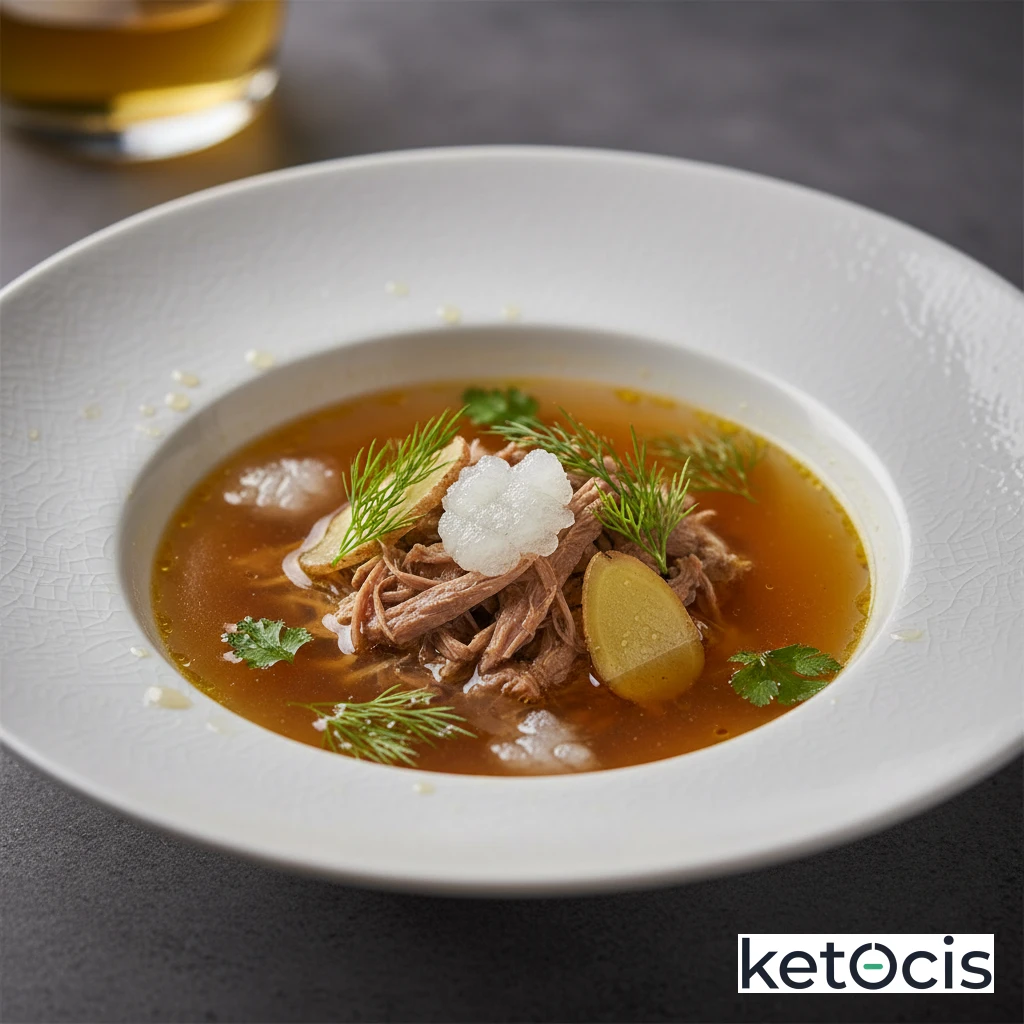 Caldo de huesos de cordero rico en colágeno natural