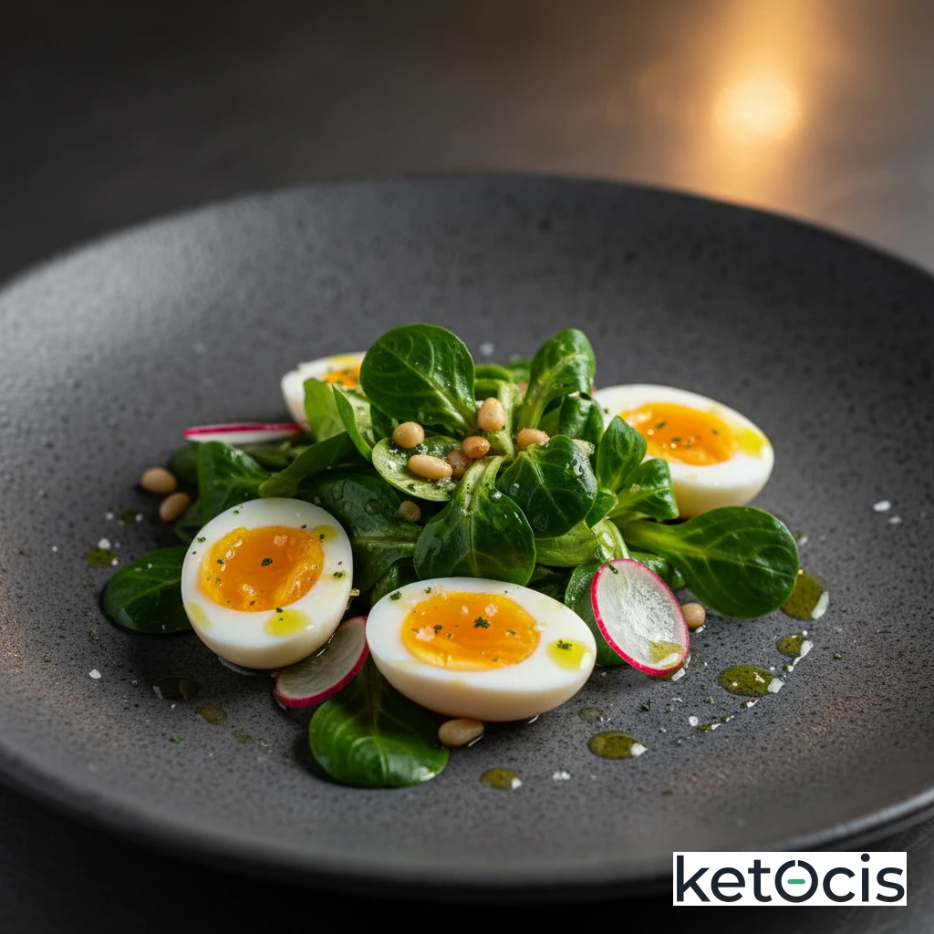 Ensalada de canónigos con huevos de codorniz cocidos