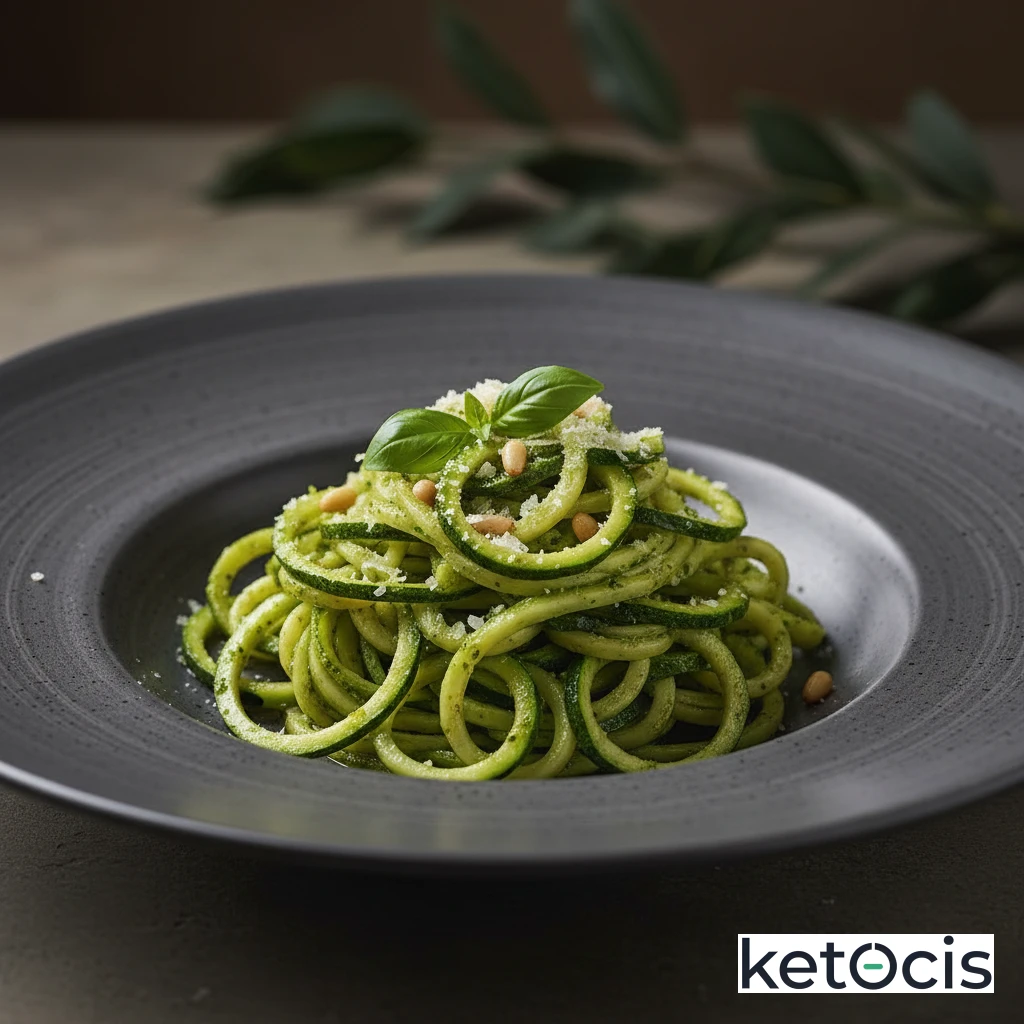 Calabacín en espiral con salsa pesto de albahaca fresca