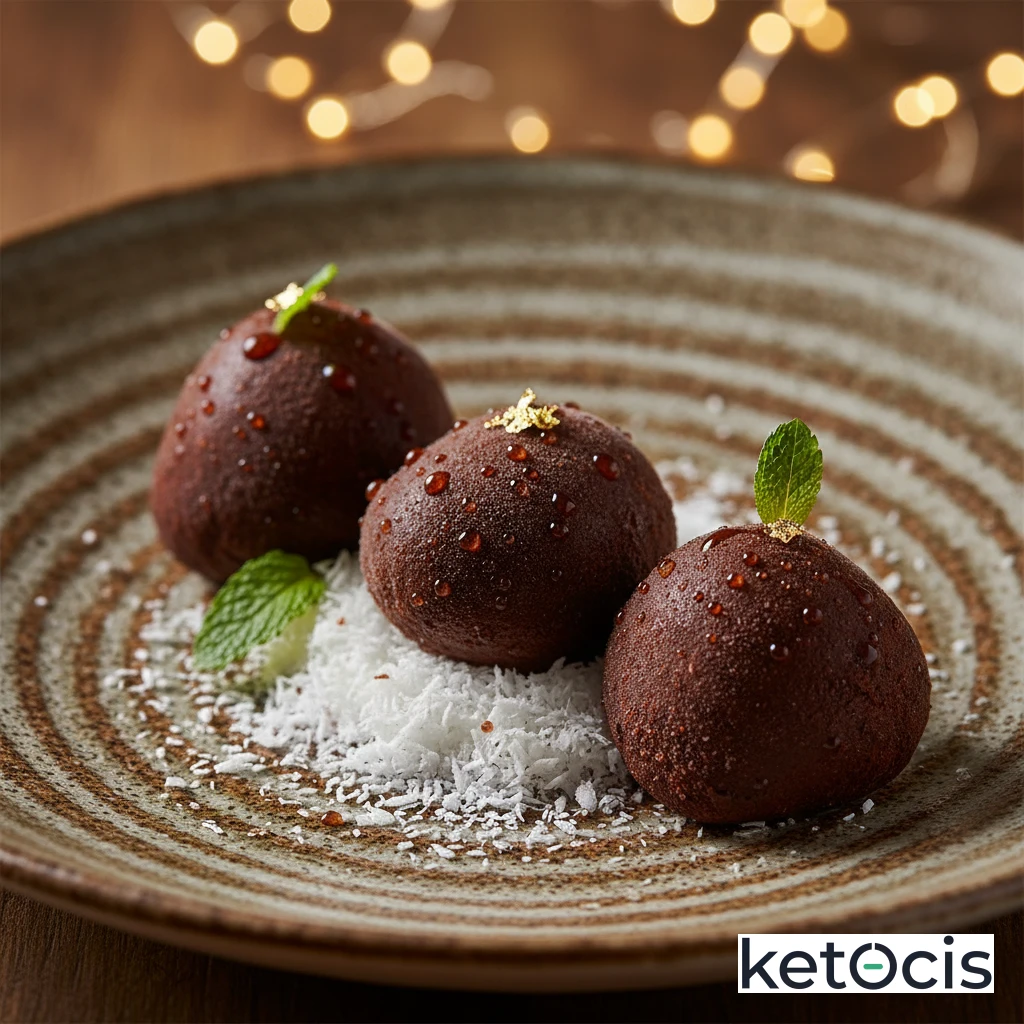 Trufas heladas de aceite de coco y cacao puro oscuro