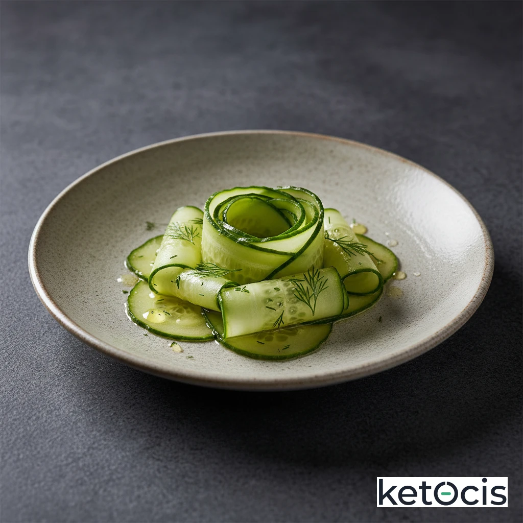 Ensalada de pepino laminado con vinagre de manzana y eneldo