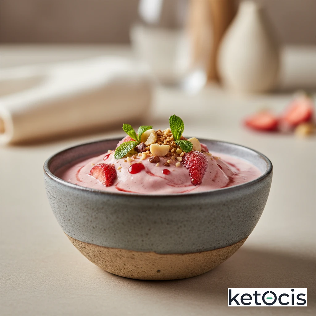 Batido de fresas congeladas con leche de nueces macadamia
