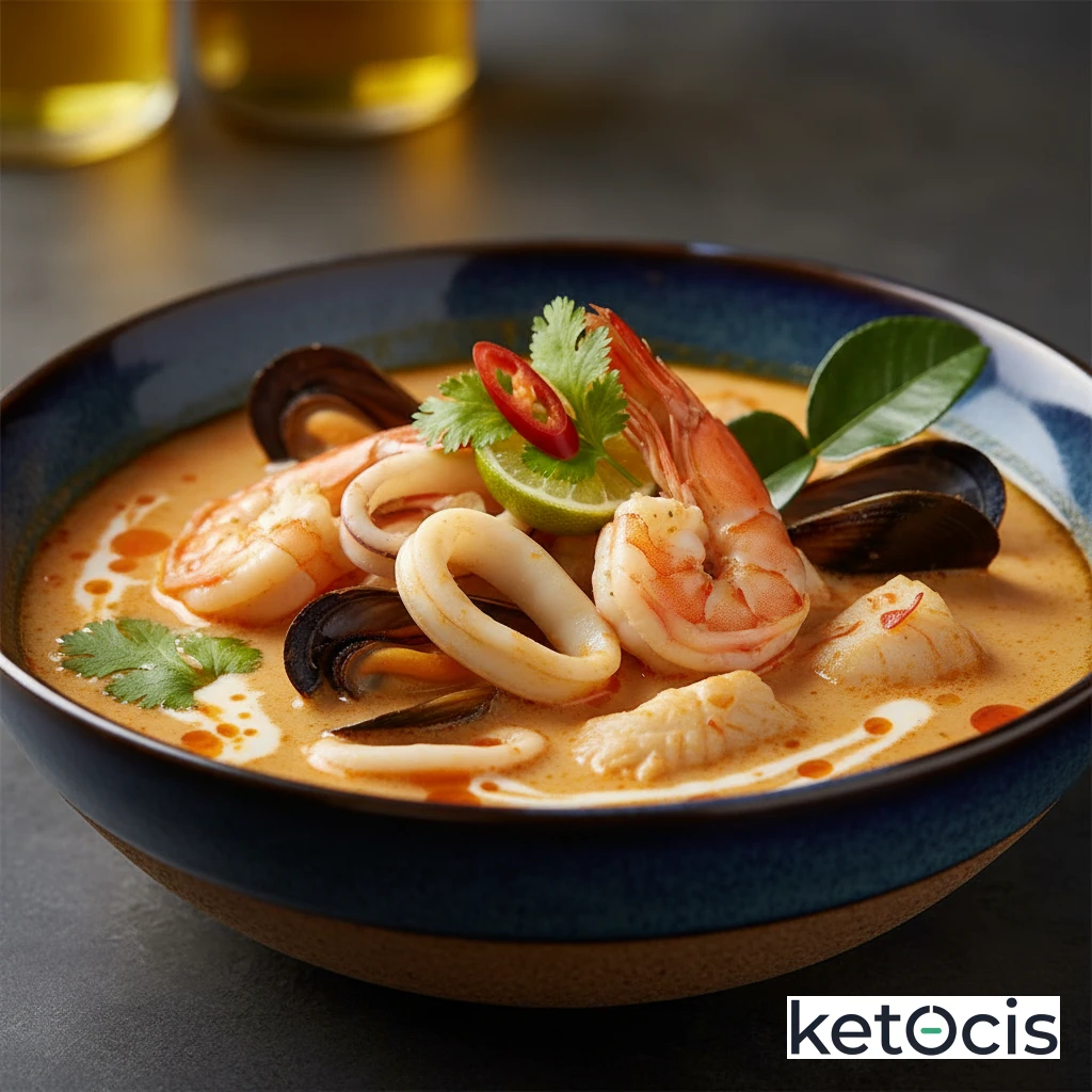 Sopa de mariscos picante con leche de coco estilo tailandés