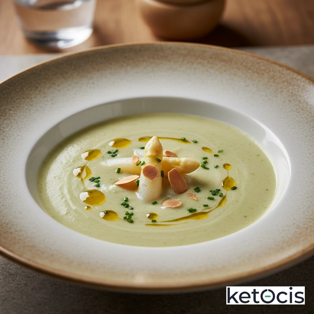 Crema de espárragos blancos sin lácteos con caldo de pollo