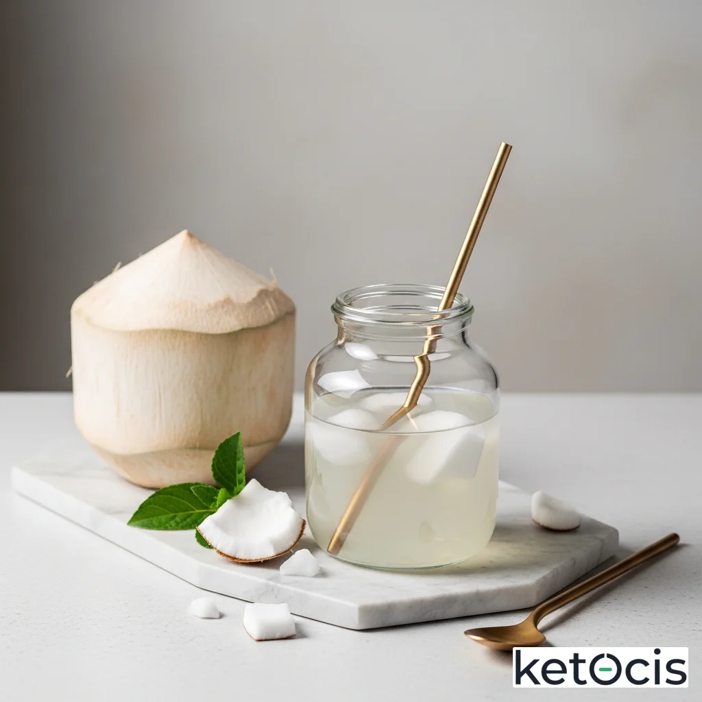 Agua de coco natural en porción controlada y servida muy fría