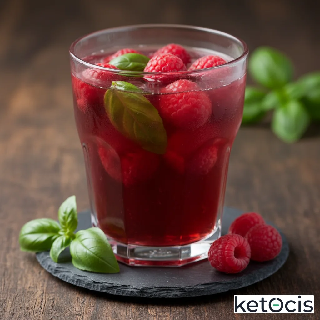 Agua fresca infusionada durante la noche con frambuesas y albahaca