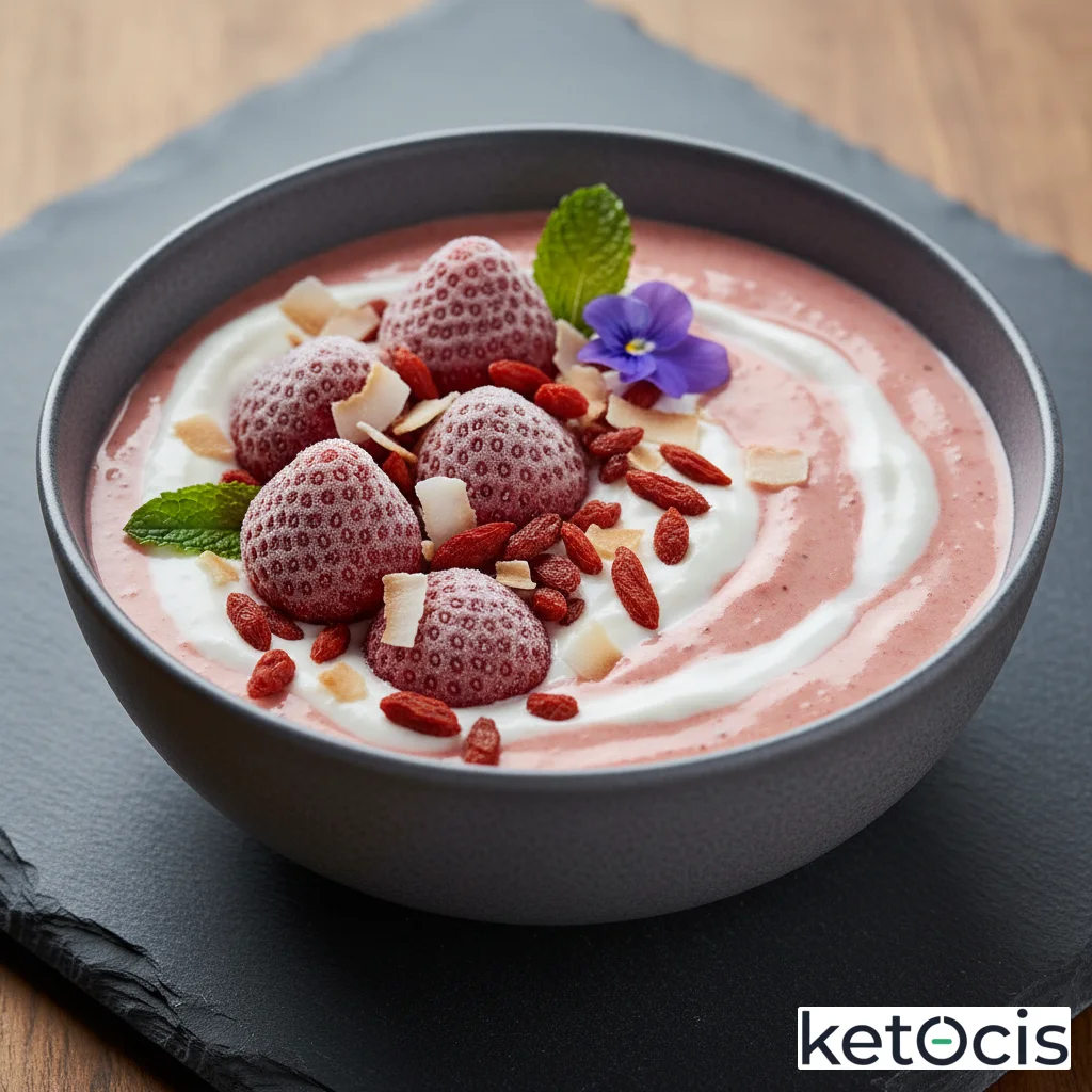Batido keto antioxidante de fresas congeladas y yogur de coco