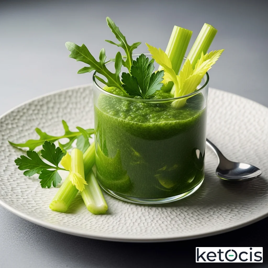 Batido verde de apio rúcula perejil y jugo de limón fresco