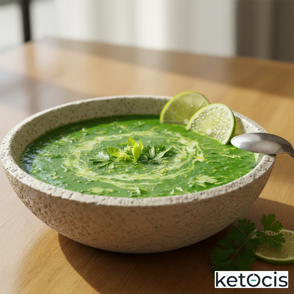 Batido verde matutino de hojas de apio perejil y jugo de lima