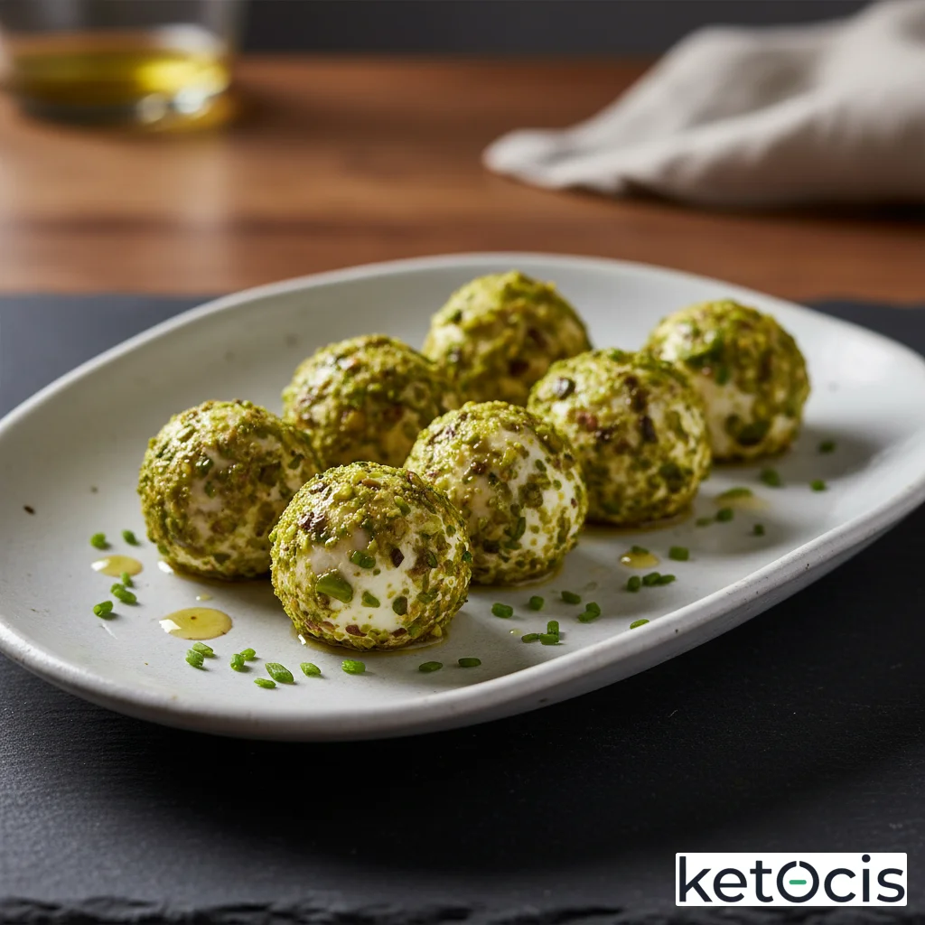 Bolitas de queso de cabra fresco hechas a mano rebozadas en pistachos