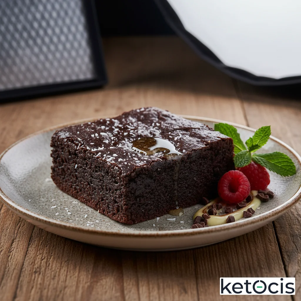 Brownie keto denso y muy espeso de cacao puro oscuro y aceite de coco