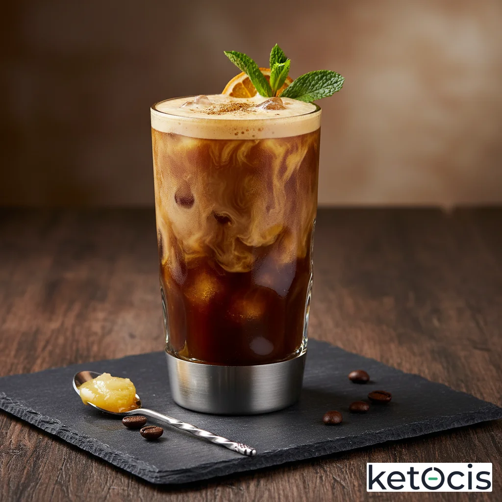 Café solo largo helado batido con mantequilla clarificada pura ghee