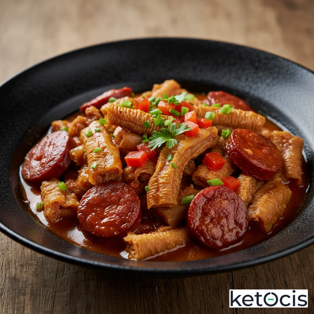 Callos de ternera guisados al estilo tradicional keto con chorizo