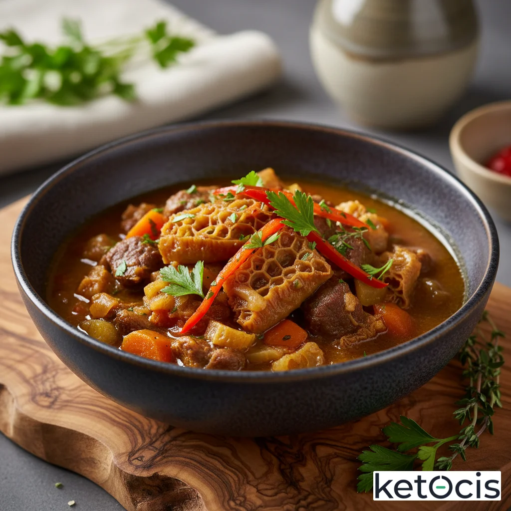 Callos de ternera guisados al estilo tradicional keto sin garbanzos