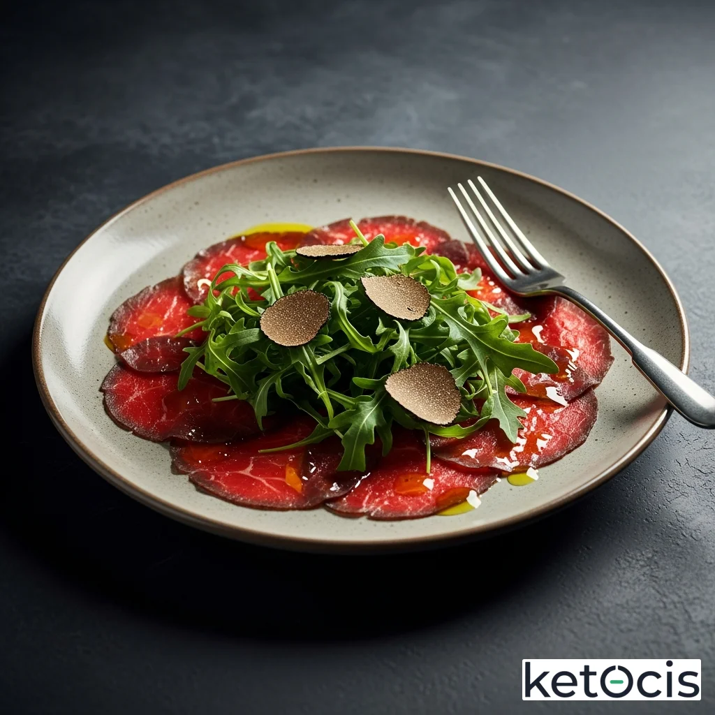 Carpaccio de buey con aceite de trufa y rúcula