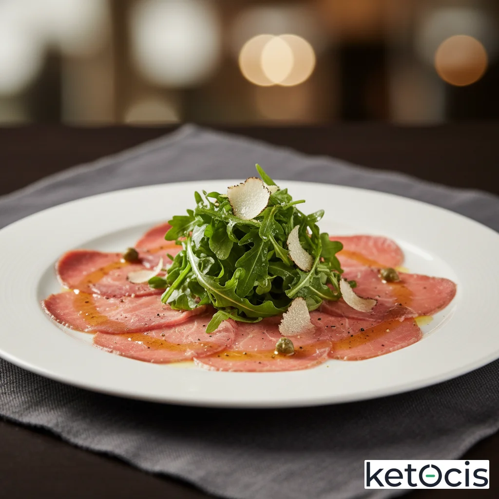 Carpaccio de ternera con aceite de trufa blanca y rúcula