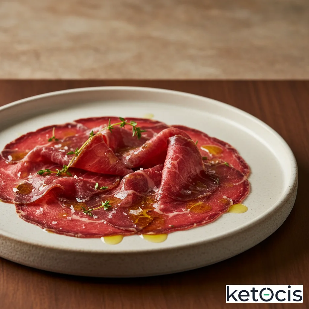 Cecina de vaca curada servida con aceite de oliva virgen