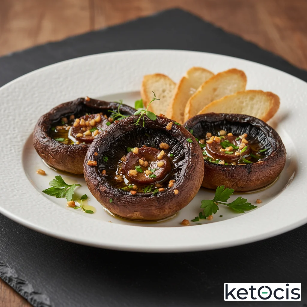 Champiñones portobello enteros asados con ajo picado y aceite