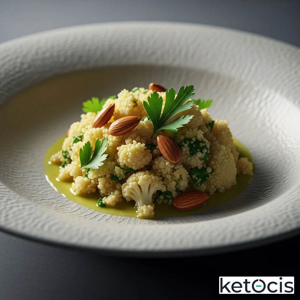 Coliflor triturada estilo cuscús con almendras y perejil
