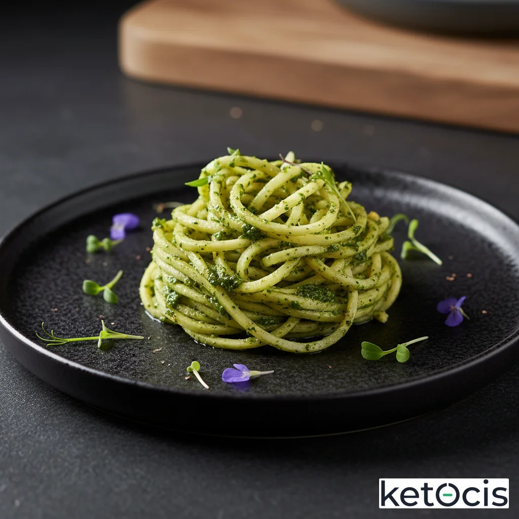 Colinabo espiralizado crudo con pesto verde de albahaca casero