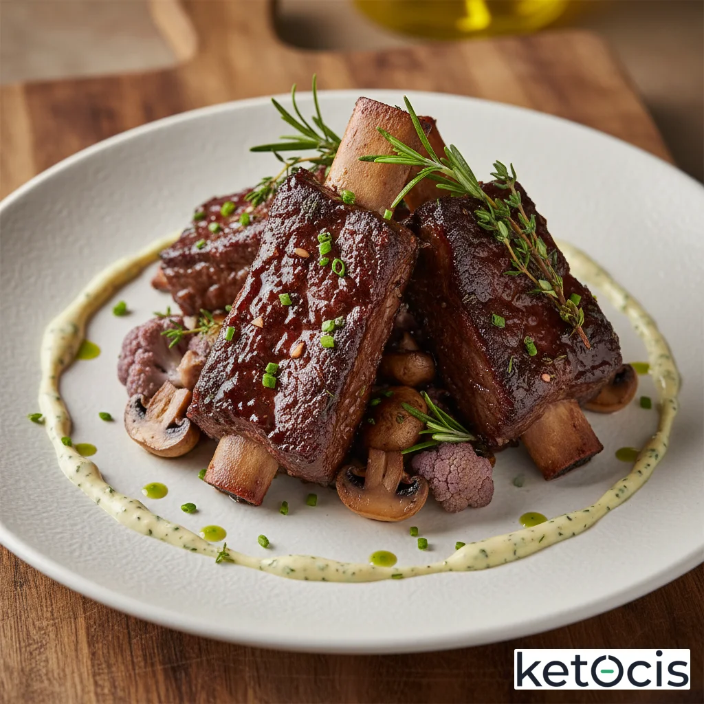 Costillas de res estofadas lentamente en vino tinto keto