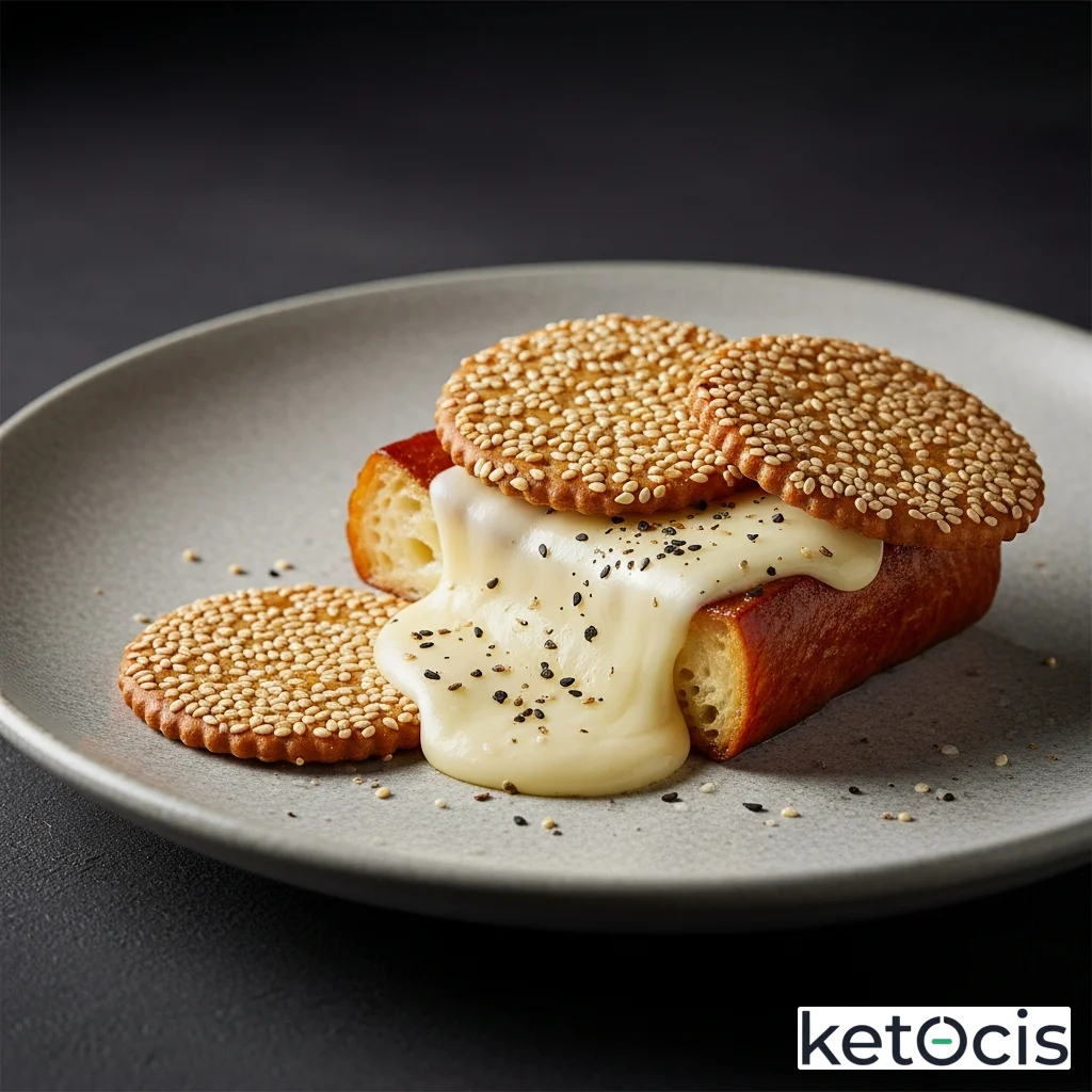 Crackers de queso parmesano fundido y semillas de sésamo