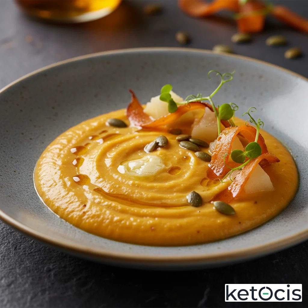 Crema de calabaza falsa hecha con colinabo zanahoria cocida y mantequilla
