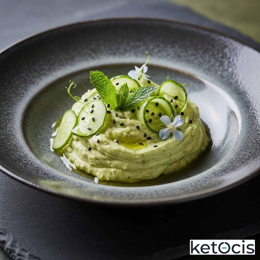 Crema fría de pepino y hojas de menta batidas con aguacate cremoso