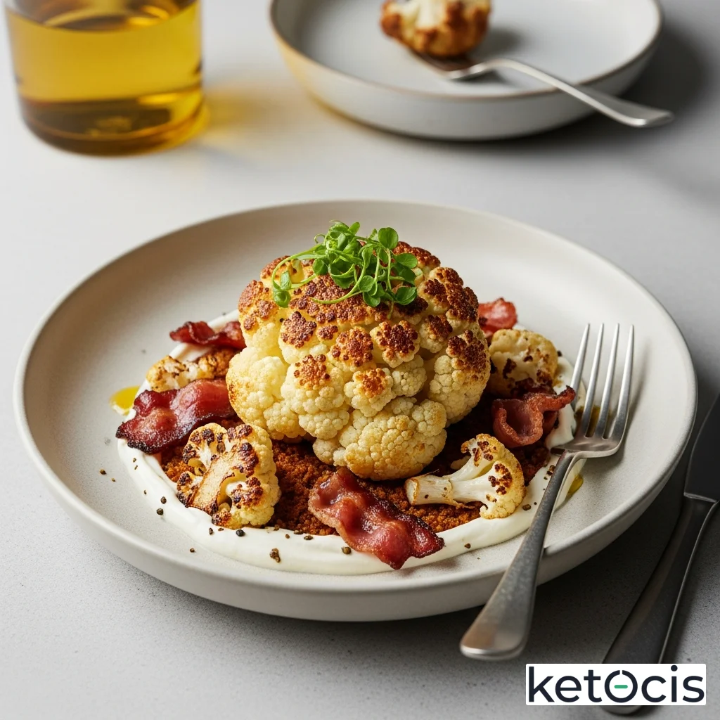 Crema Keto de Coliflor Rostizada y Panceta Crujiente