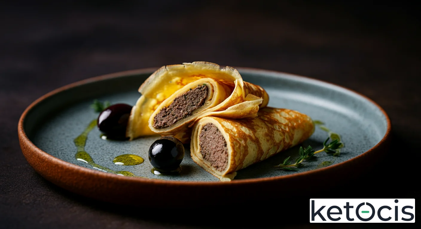Crepas finas de harina de altramuz rellenas de paté de aceitunas