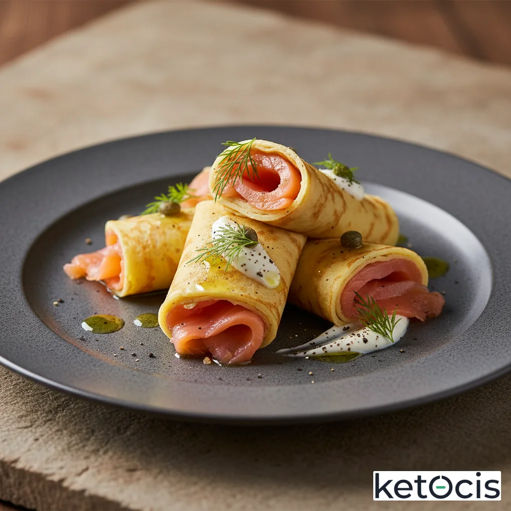 Crepas finas de harina de altramuz rellenas de salmón ahumado