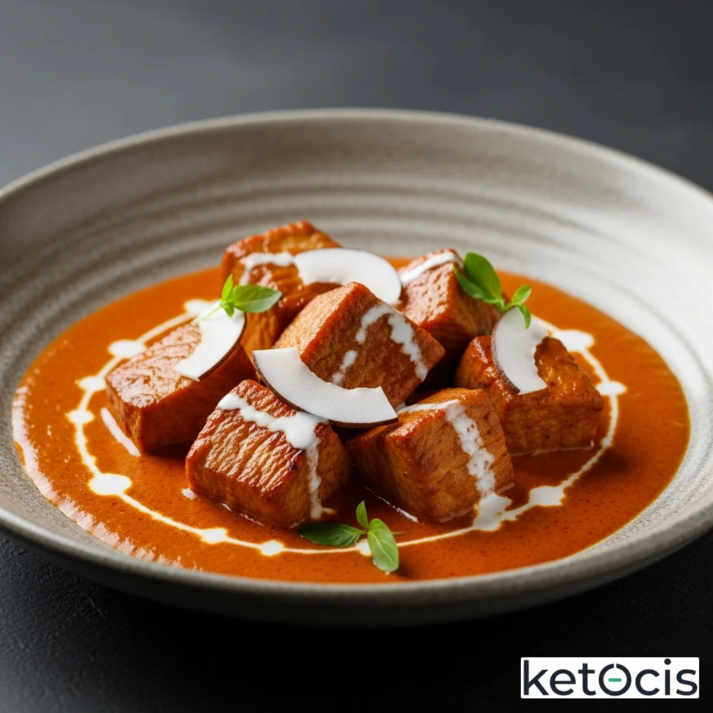 Dados de pavo al curry rojo con crema de coco espesa