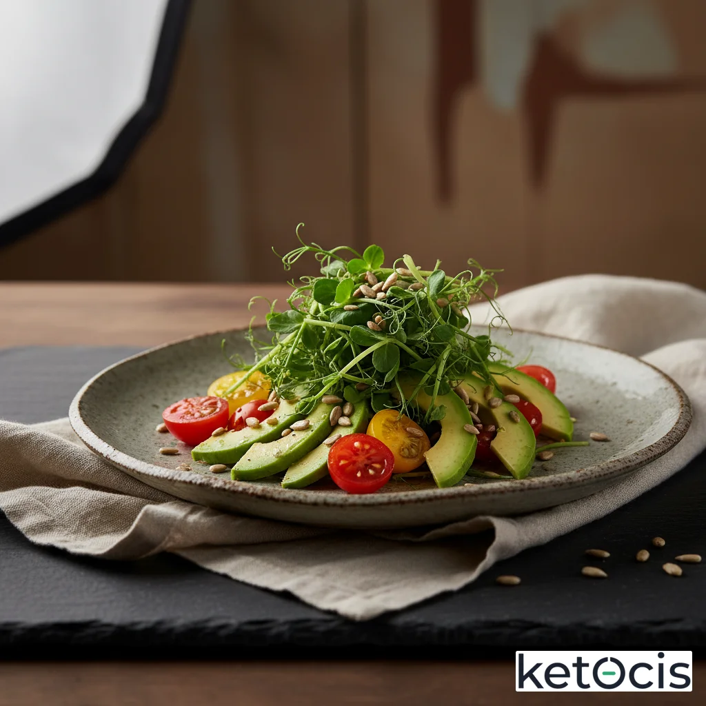 Ensalada de brotes tiernos con aguacate tomates cherry y semillas de girasol