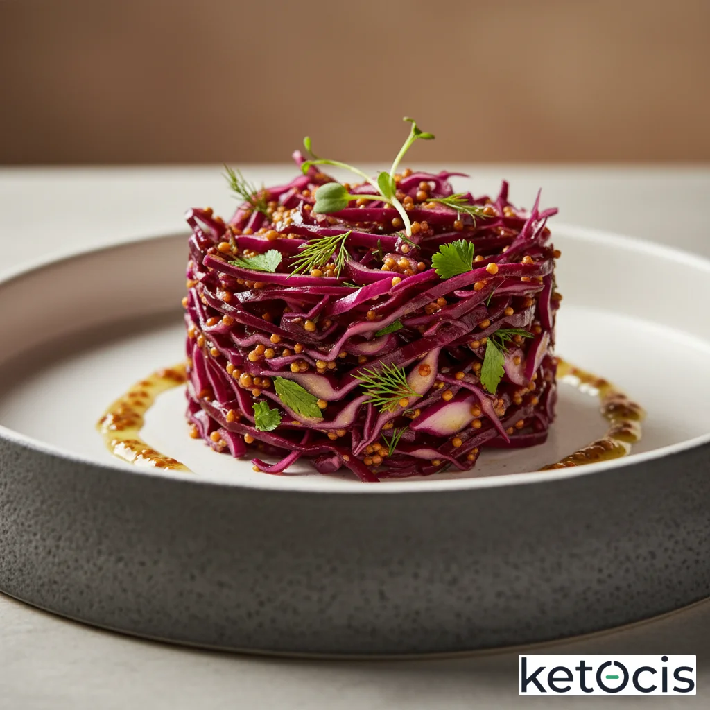 Ensalada de col lombarda picada fina con vinagreta de mostaza antigua