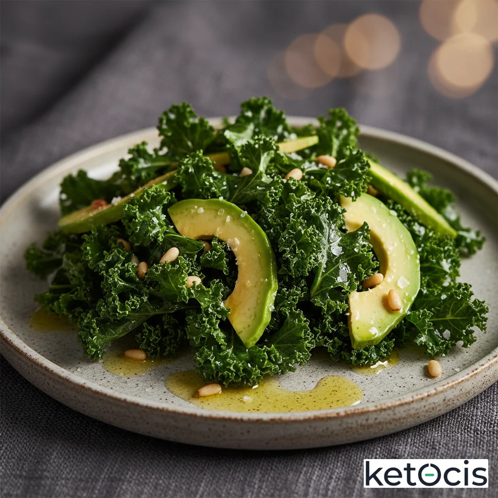 Ensalada de col rizada kale masajeada a mano con aceite de aguacate puro