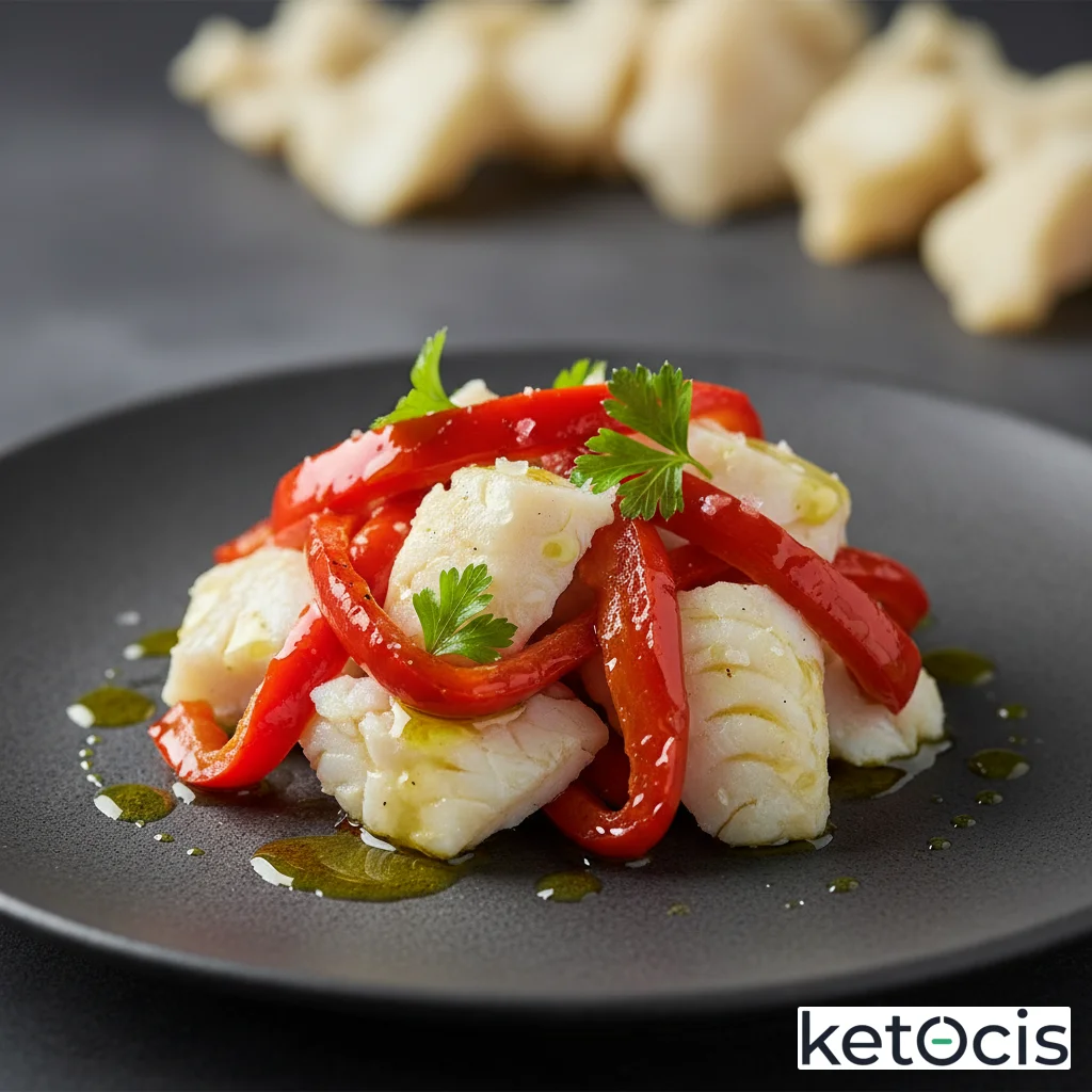 Ensalada de pimientos rojos asados tiras de bacalao y aceite de oliva virgen extra
