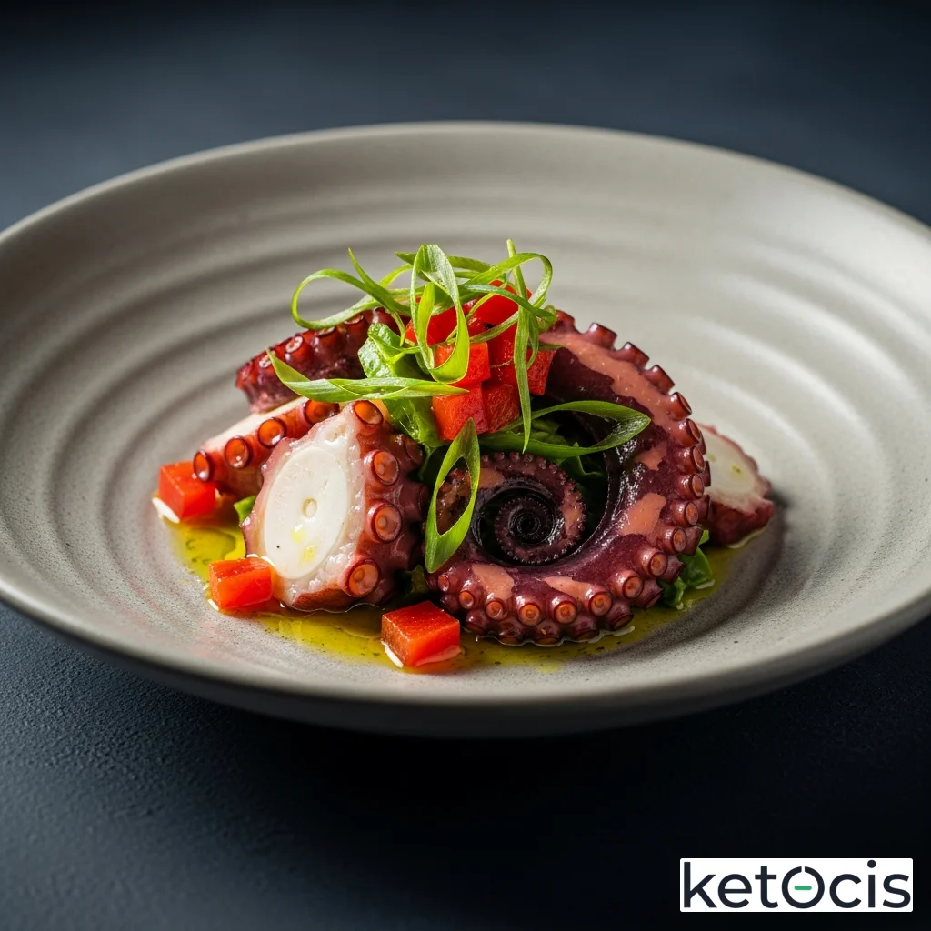 Ensalada de pulpo con vinagreta de pimientos y cebolleta