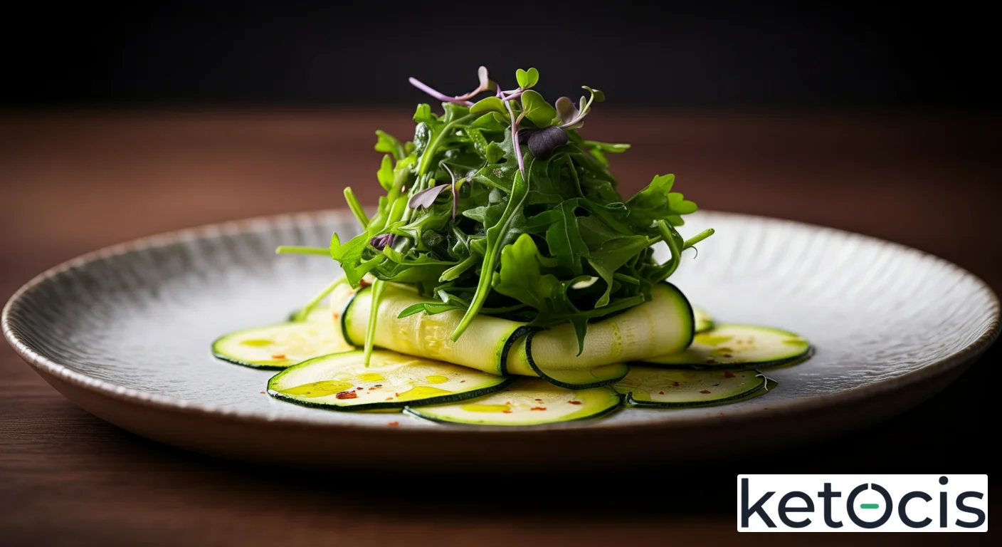 Ensalada de rúcula salvaje picante con carpaccio de calabacín