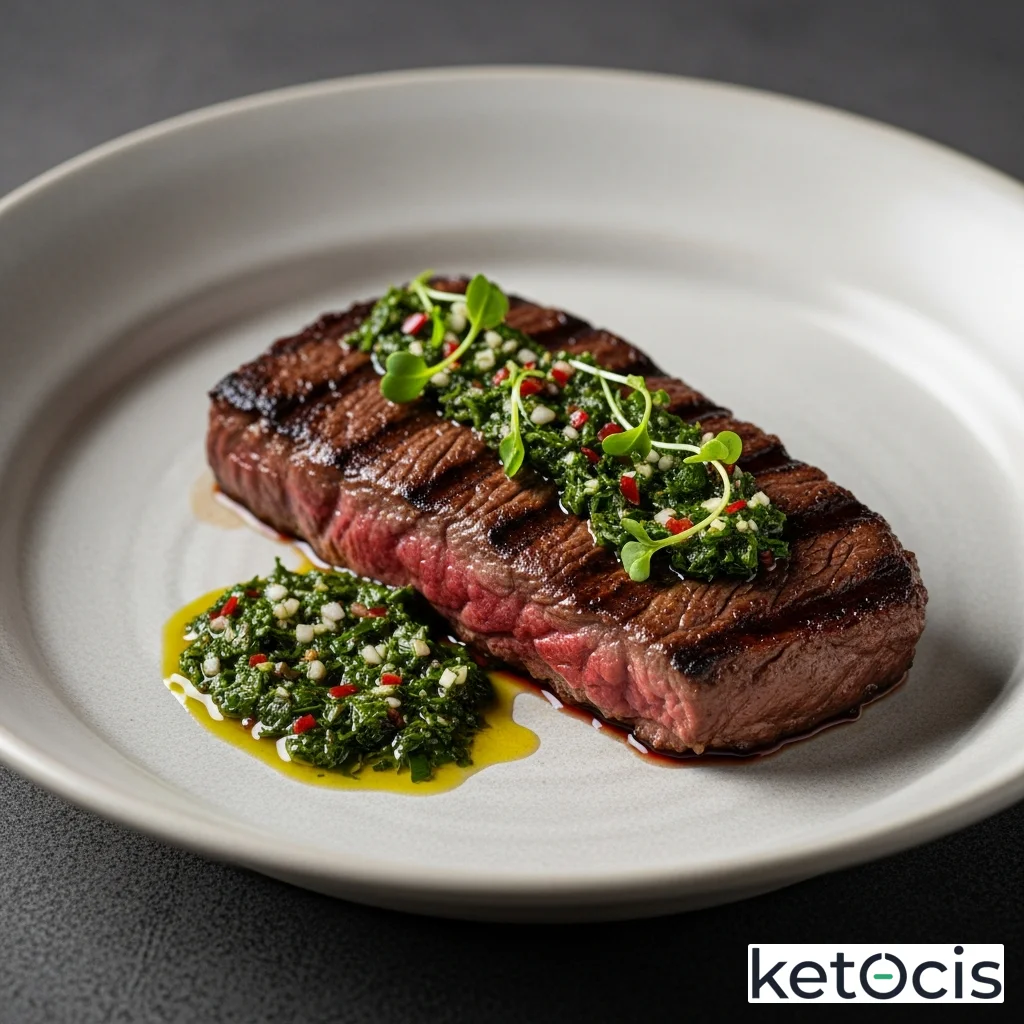 Entraña de res a la parrilla con salsa chimichurri