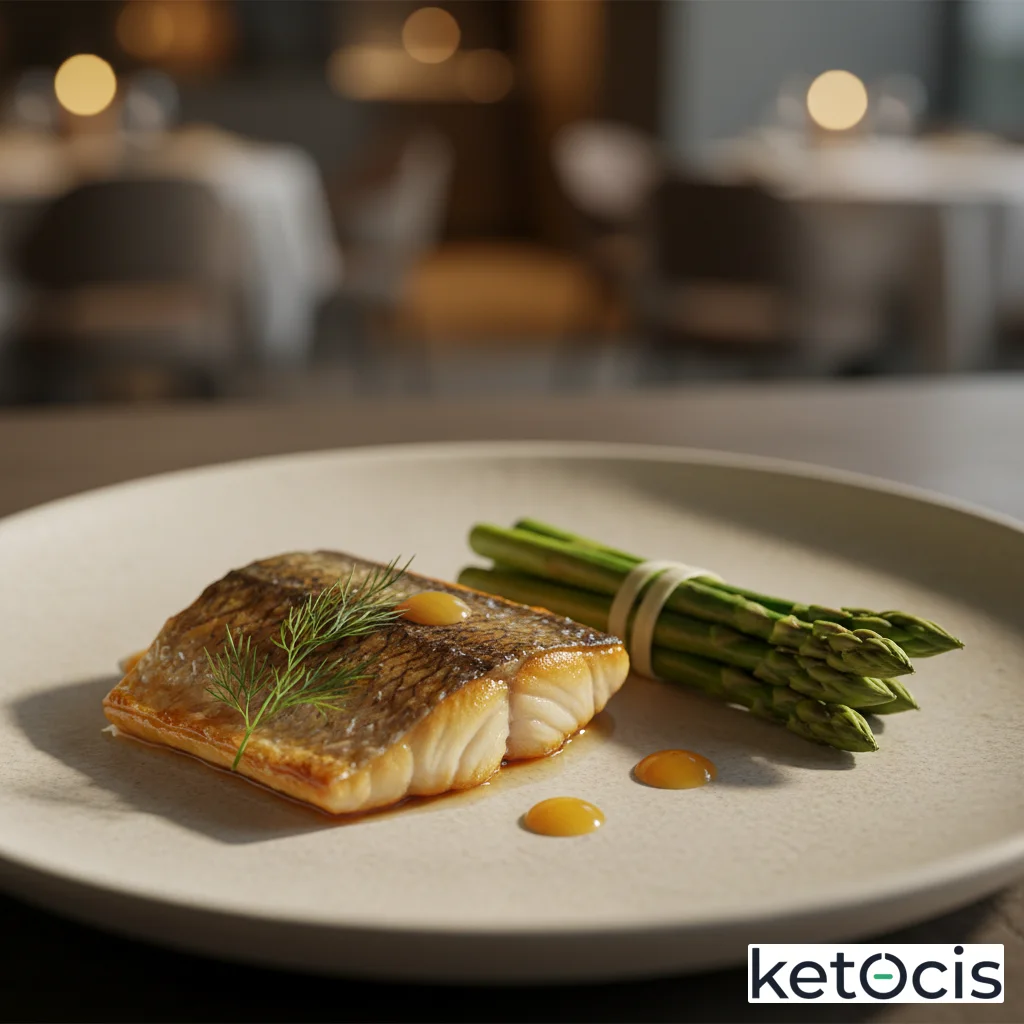 Filete de dorada al horno con estética minimalista y espárragos finos
