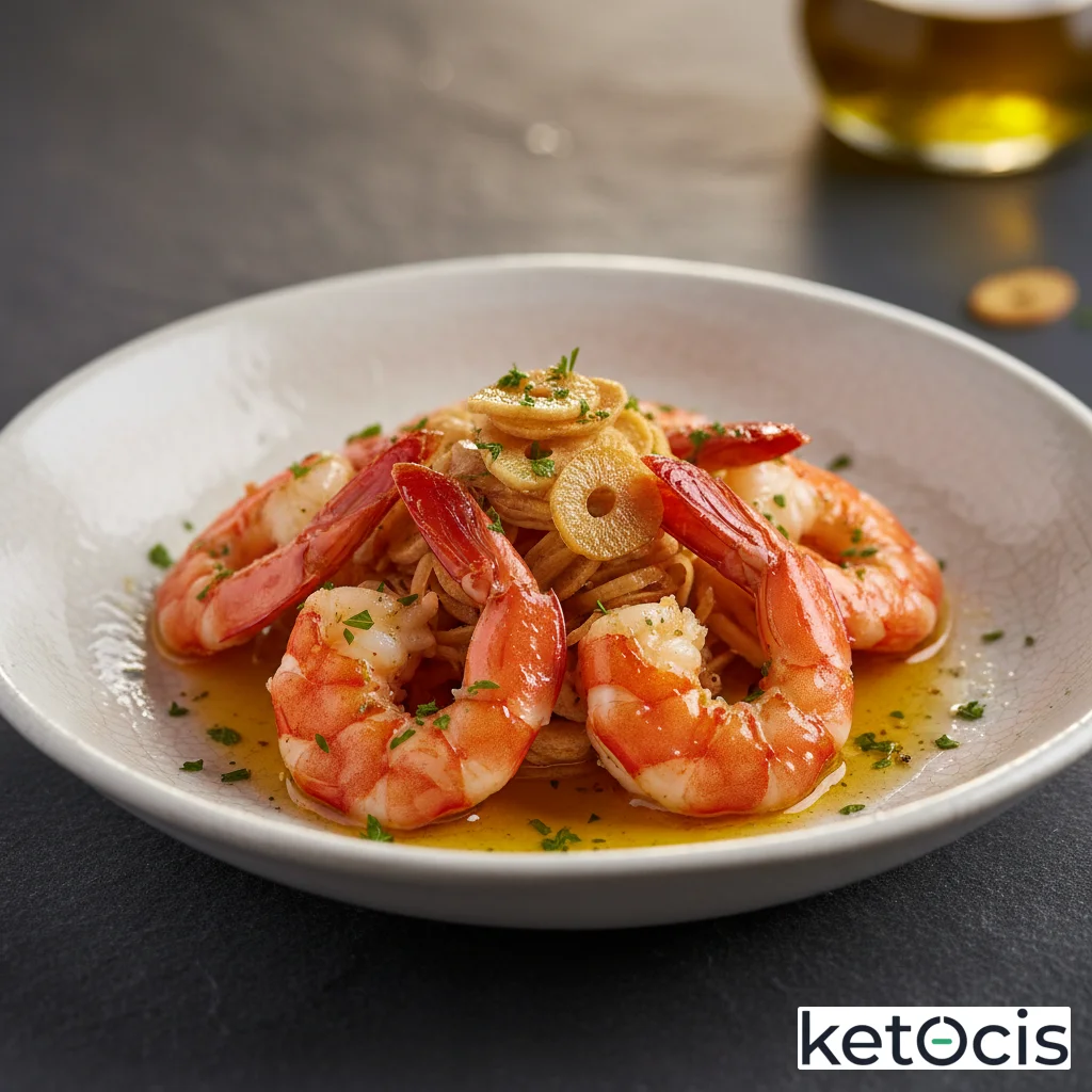 Gambas rojas salteadas al ajillo con aceite virgen extra de lujo